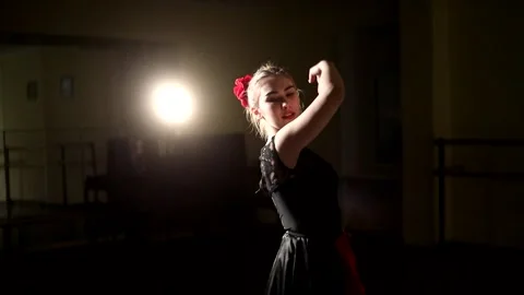 Young graceful ballerina dancing elements of classical ballet Stock Footage 148233292