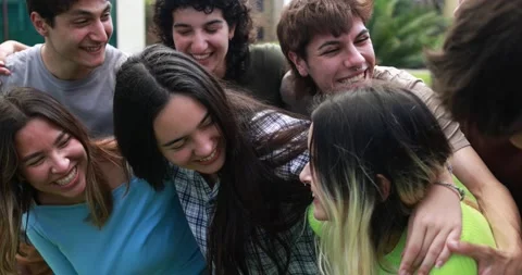 Young group of friends having fun outdoor with university on background Stock Footage 203724986
