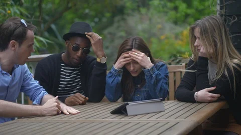 Young group of Millenials slow motion all annoyed losing reaction Video stock 89921325