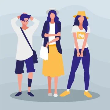 Young group of models with pose of modeling Stock Illustration