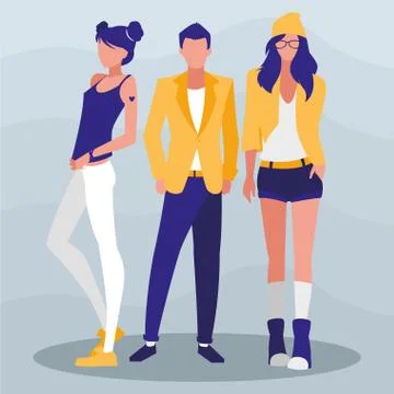 Young group of models with pose of modeling Stock Illustration