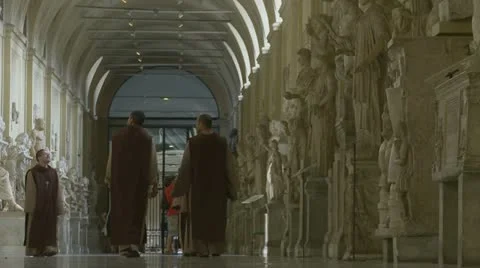 A young group of Monks in the Vatican museum Stock Footage