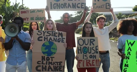 Young group protest for climate change Stock Footage 158222067
