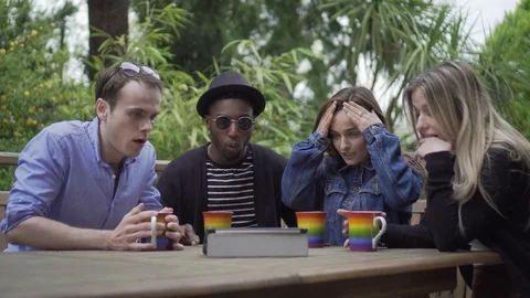 Young group watching game outside disappointed at missed goal Video stock 89922237