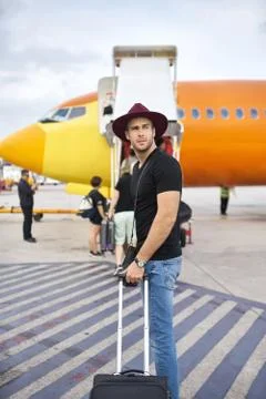 Young guy in airport 스톡 사진