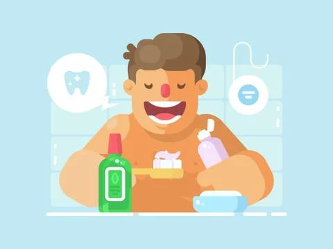 Young guy brushing teeth with whitening paste Stock Illustration