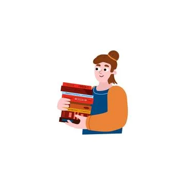 Young guy carries a stack of books Stock Illustration