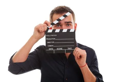 Young guy with clapper board Stock Photos