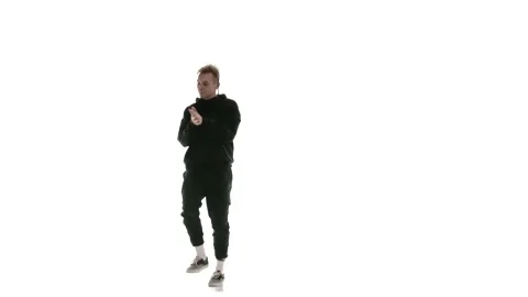 Young guy dancing hip hop, freestyle, street dance, slow motion, isolated Stock Footage 130351959