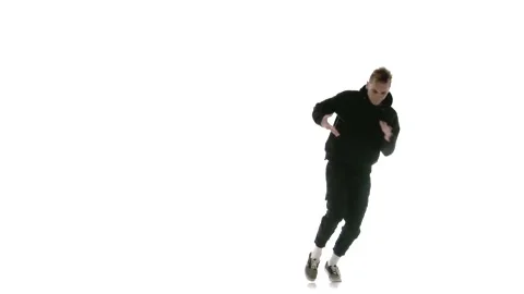 Young guy dancing hip hop, freestyle, street dance, slow motion, isolated Stock Footage 130352102