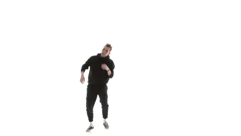 Young guy dancing hip hop, freestyle, street dance, slow motion, isolated Stock Footage 130352210