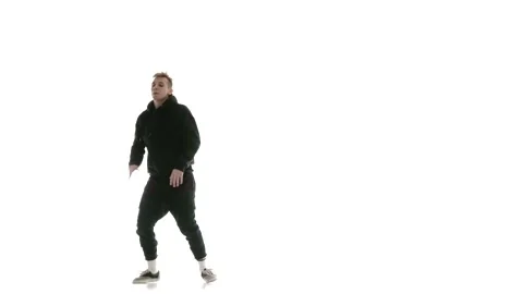 Young guy dancing hip hop, freestyle, street dance, slow motion, isolated Stock Footage 130376403