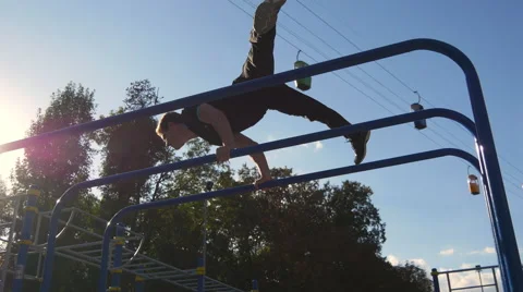 Young guy demonstrates static exercise o... | Stock Video | Pond5