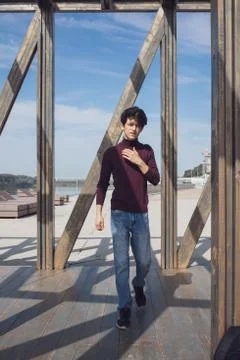 A young guy of Eastern appearance with black hair and a handsome expressive face Foto stock