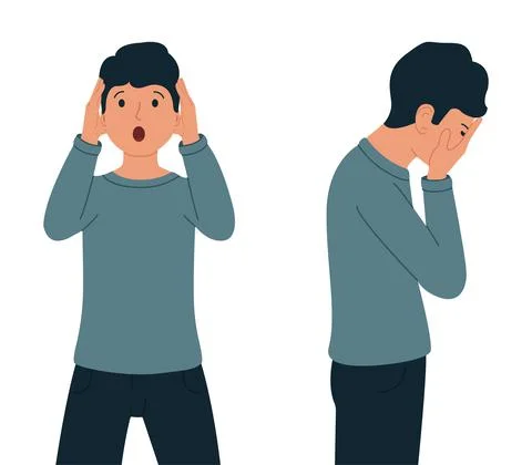 Young guy experiencing depression and stress in flat design. Depressed man ve Stock Illustration