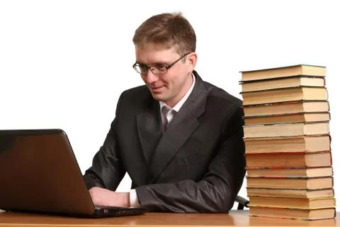 Young guy  get information from a laptop Stock Photos