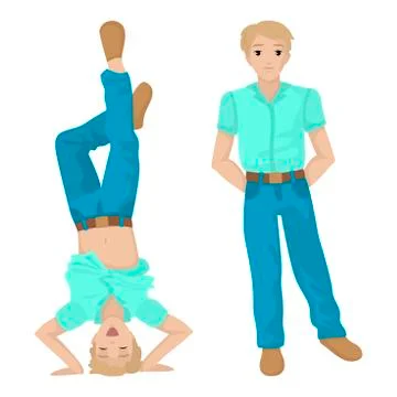 The young guy is having fun and standing upside down. Standing beside hands Illustrazione stock