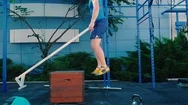 Young Guy Jumping On The Wooden Box And Training The Legs Stock Footage