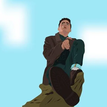 A young guy lights a cigarette. Flat cartoon vector illustration. Stock Illustration