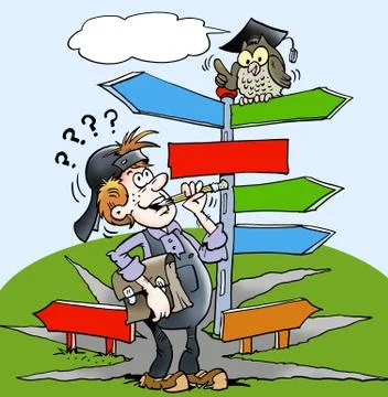 A young guy looking for the right education Stock Illustration