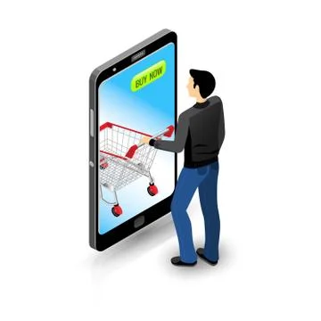 A young guy makes a purchase using a phone Stock Illustration