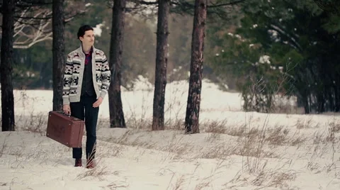 Young Guy With Old Suitcase Stock Footage 41496611