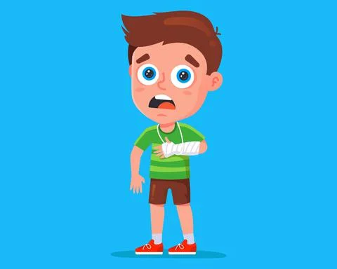 Young guy with a plaster cast hand. the guy broke his arm. Stock Illustration