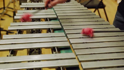 A young guy playing the vibraphone at a music school. Video stock 143785592