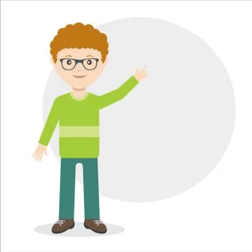 Young guy pointing with finger idea vector flat design Stock Illustration