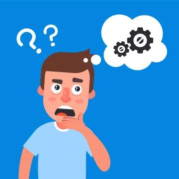 Young guy ponders the problem. gears in a bubble. Stock Illustration