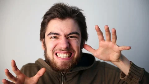 Young guy posing in front of camera. horror, a nightmare, a terrible monster. Stock Footage 85955174
