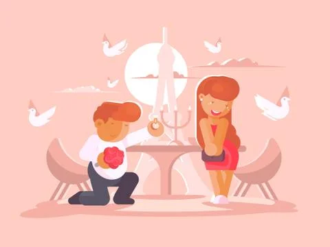 Young guy proposes to marry girlfriend Stock Illustration
