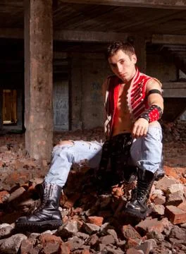 Young guy on the ruins Stock Photos
