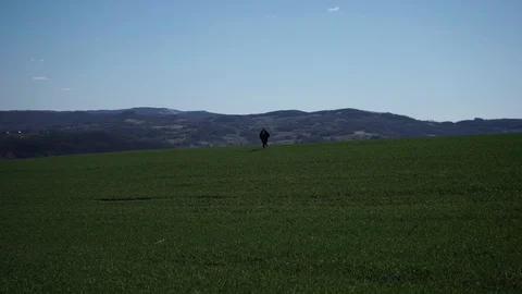 Young guy running across the field Stock Footage 126358964