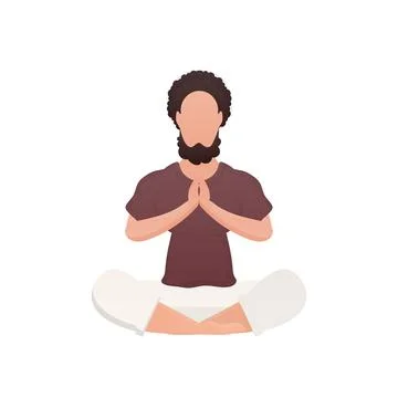 A young guy is sitting and meditating. Isolated. Cartoon style. Stock Illustration