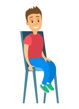 Young guy is sitting on a chair vector illustration. Funny person, cute boy 스톡 일러스트