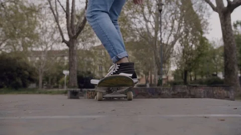 Young Guy with skateboard back view, Slow motion 4k Stock Footage