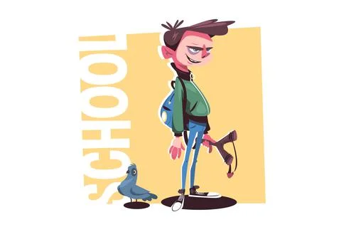 Young guy with slingshot Illustrazione stock