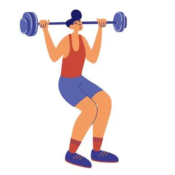 Young guy squatting with barbell. Man bodybuilder, weightlifter working out, Stock Illustration