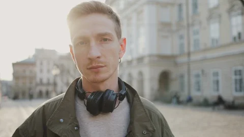 Young Guy Standing On Empty Street. Stock Footage 127741407