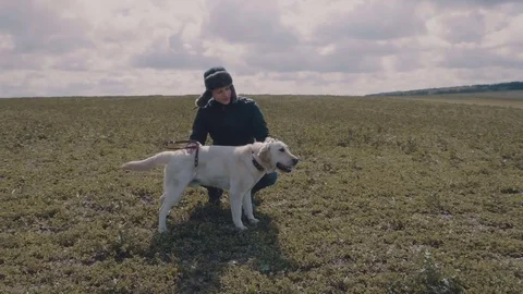 Young guy stroking his favorite dog Stock Footage 77171234