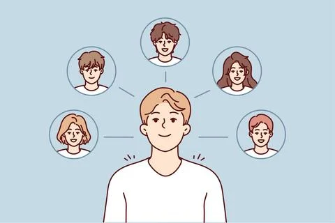 Young guy thinks about college friends and wants to meet or have party together Stock Illustration