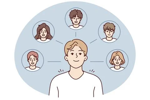 Young guy thinks about college friends and wants to meet or have party together. Stock Illustration