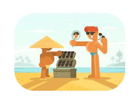 Young guy trying sunglasses Stock Illustration