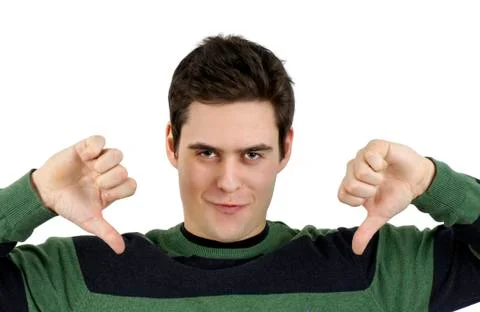 Young guy with two thumbs down Stock Photos