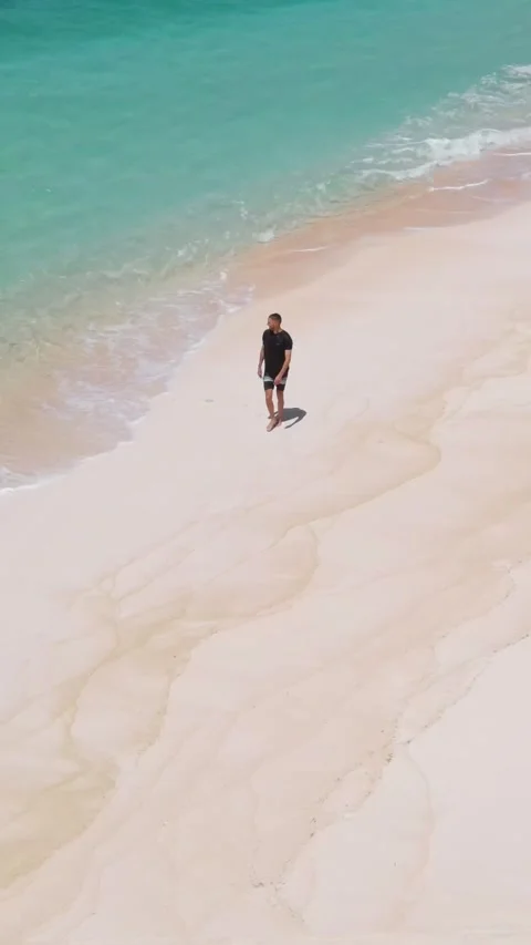 Young guy walking on the beach.Vertical video Stock Footage 300659352