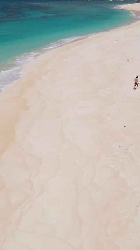 Young guy walking on the beach.Vertical video Stock Footage 300659386