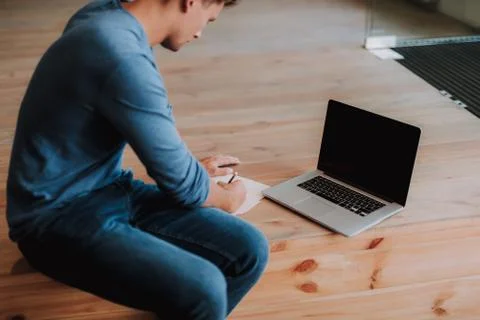 Young guy is working at creative office Foto stock