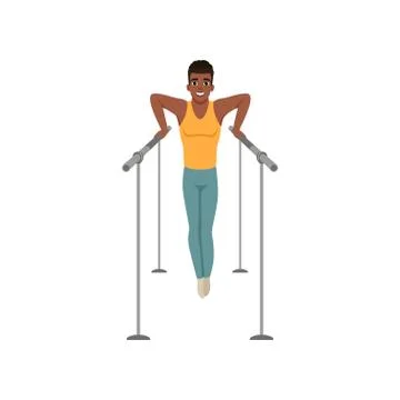 Young gymnast perform on parallel bars. Cartoon character of professional Stock Illustration