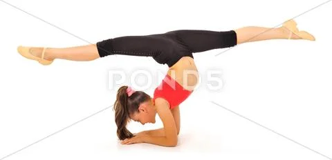Young gymnast in a sportwear on a white background.sporting exercises. Stock Photos